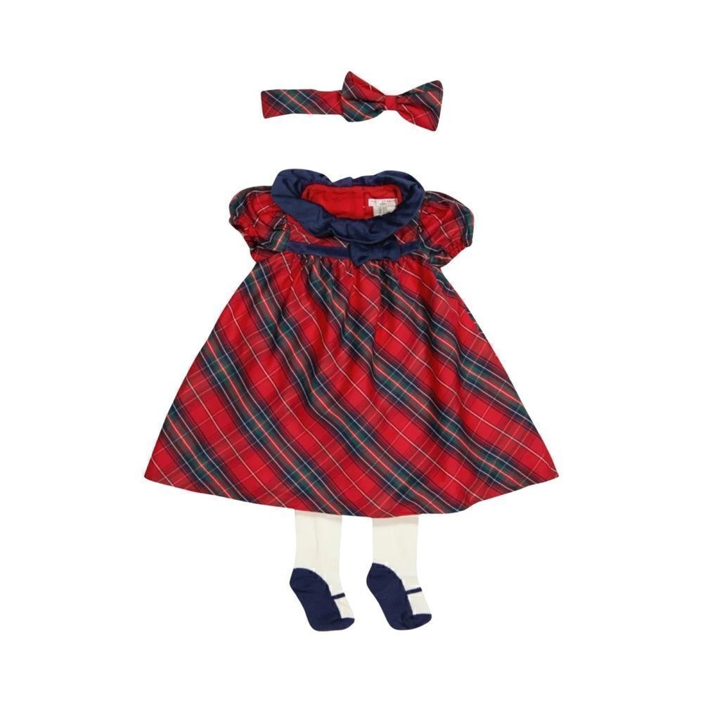 MAX STUDIO Toddler Girls Sz 18 Mo Plaid Dress w/Tights & Headband 3 pc. Set NWT